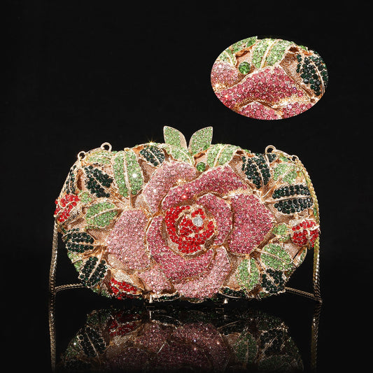 Sculpted Rose Crystal Clutch — Floral Statement Design