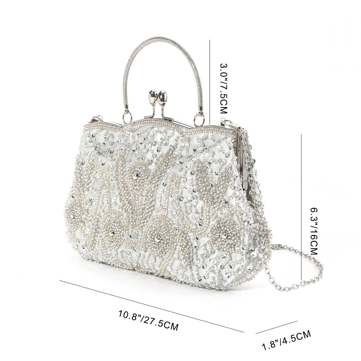 Ivory Pearl Beaded Evening Clutch Bag