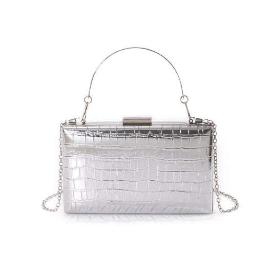 Metallic Croc-Effect Structured Evening Bag