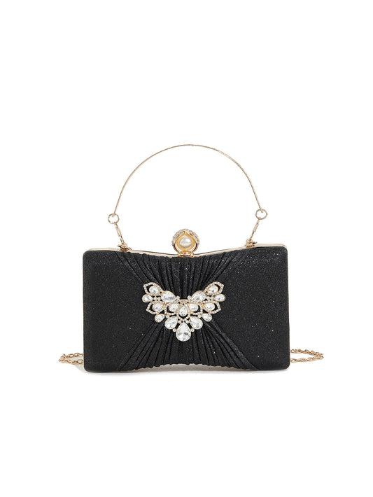 Crystal Pleated Clutch — Sculpted Metallic Shine