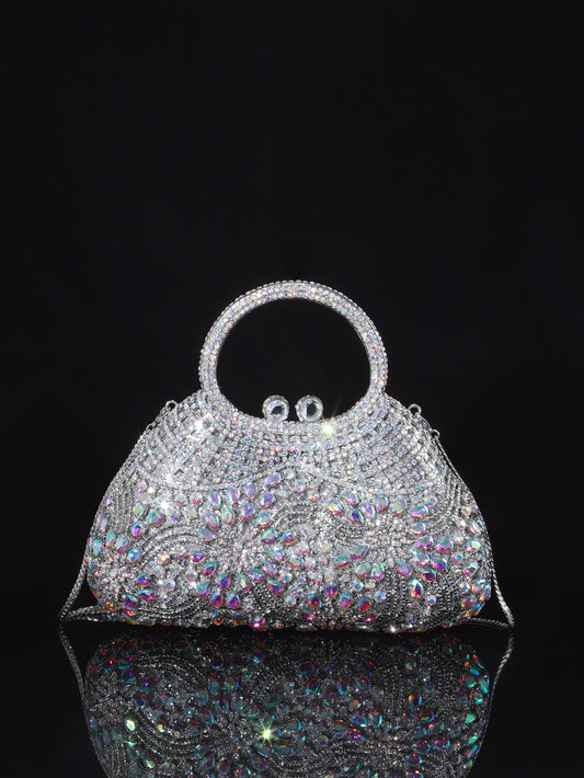 Ornate Crystal Top-Handle Bag — Sculpted Jewel Design