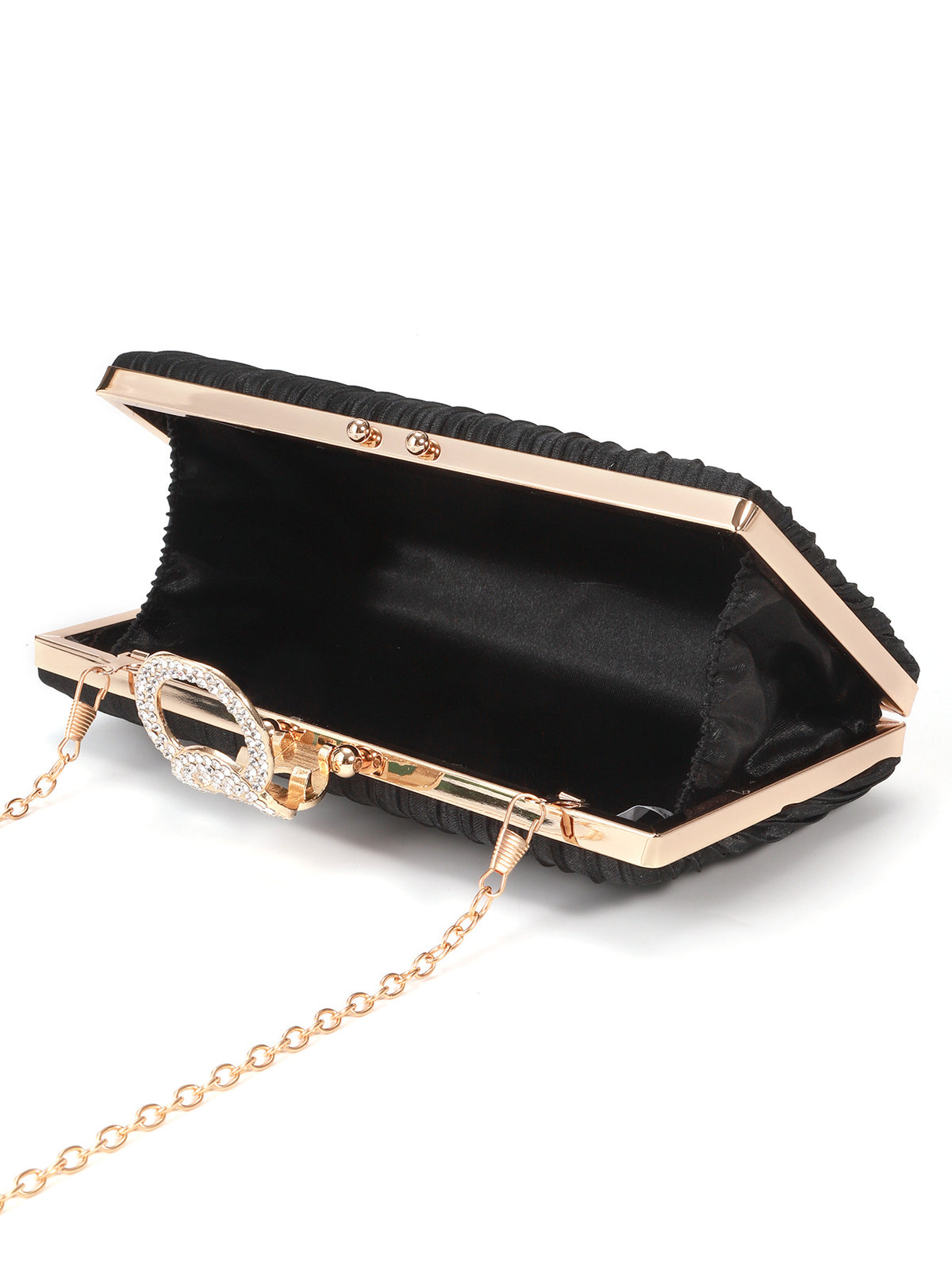 Nocturne Crystal Ring Pleated Evening Clutch