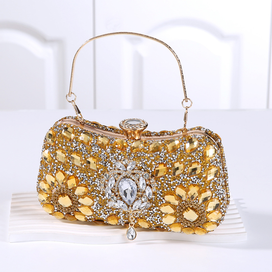 Golden Bloom Crystal Evening Bag