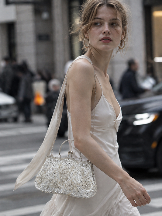 Ivory Pearl Beaded Evening Clutch Bag