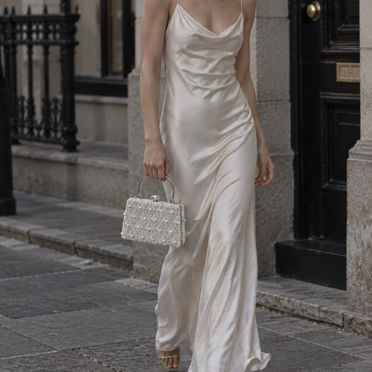 Pearl Beaded Top Handle Evening Bag