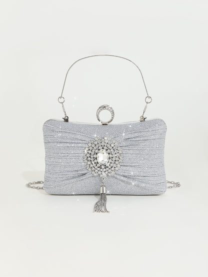 Crystal-Embellished Clutch — Sculpted Silver Shine