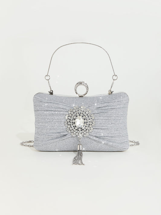 Crystal-Embellished Clutch — Sculpted Silver Shine