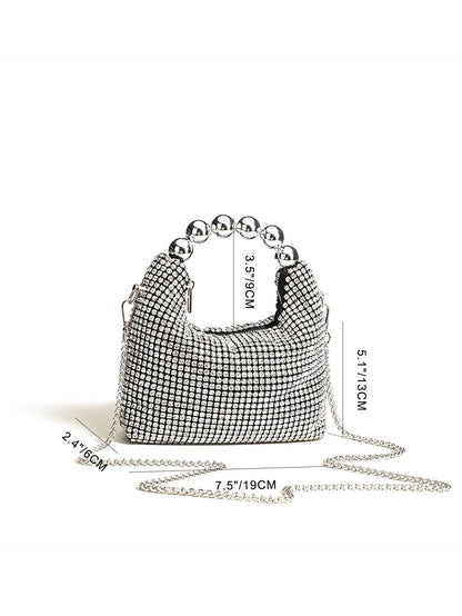 Crystal Mesh Beaded Handle Evening Bag
