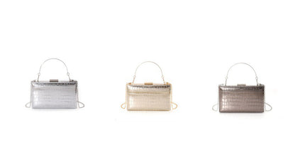 Metallic Croc-Effect Structured Evening Bag