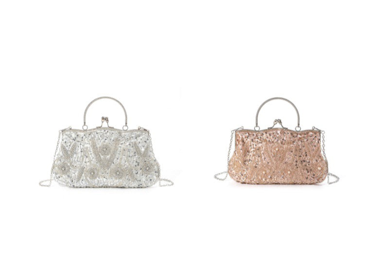 Ivory Pearl Beaded Evening Clutch Bag