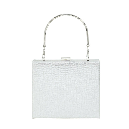 Luna Croc-Embossed Box Clutch — Structured Evening Bag