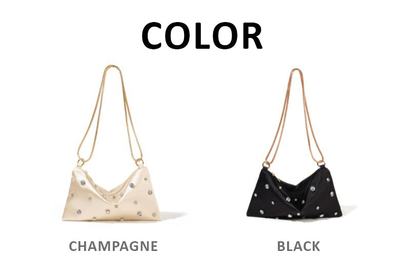 Crystal Stud Shoulder Bag — Soft Sculpted Evening Style
