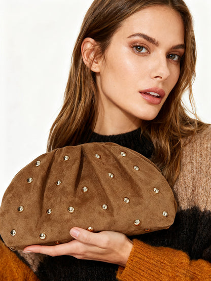 Sculpted Studded Clutch — Soft Ruched Evening Bag