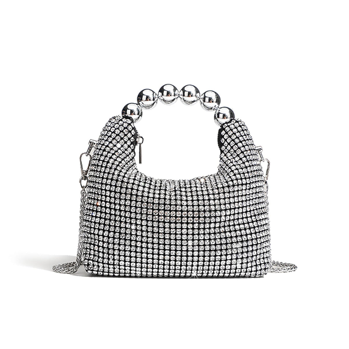 Crystal Mesh Beaded Handle Evening Bag