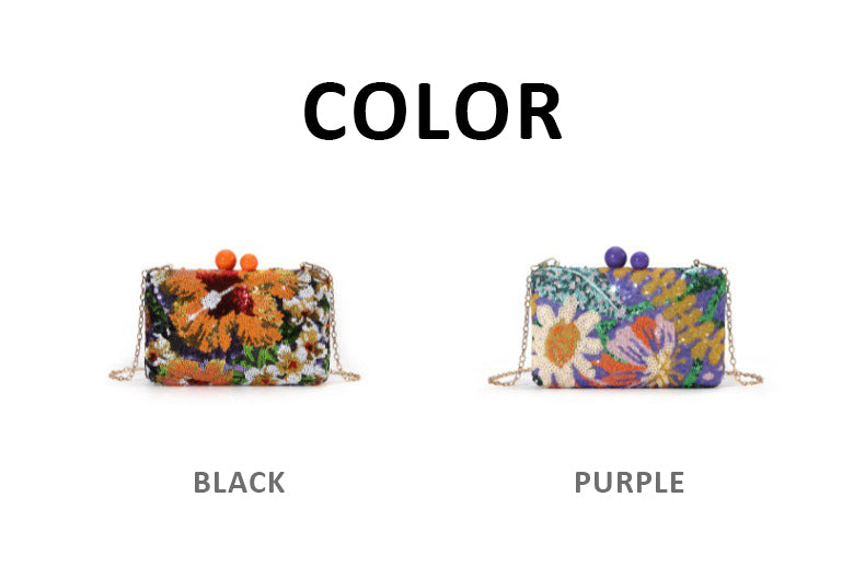Floral Sequin Evening Clutch — Statement Chain Bag