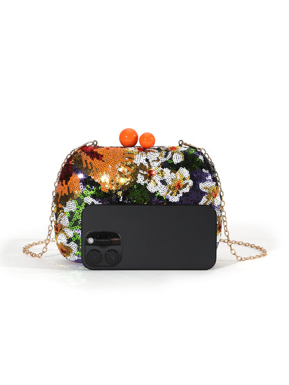Floral Sequin Evening Clutch — Sculpted Statement Bag