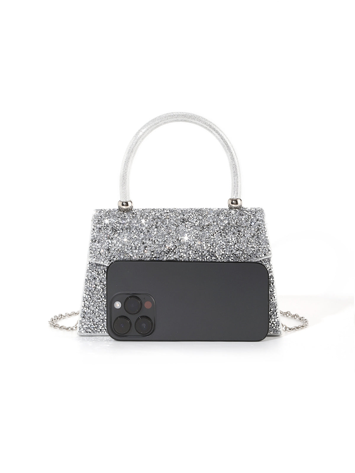 Crystal Glitter Handbag — Structured Modern Shine