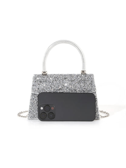 Crystal Glitter Handbag — Structured Modern Shine