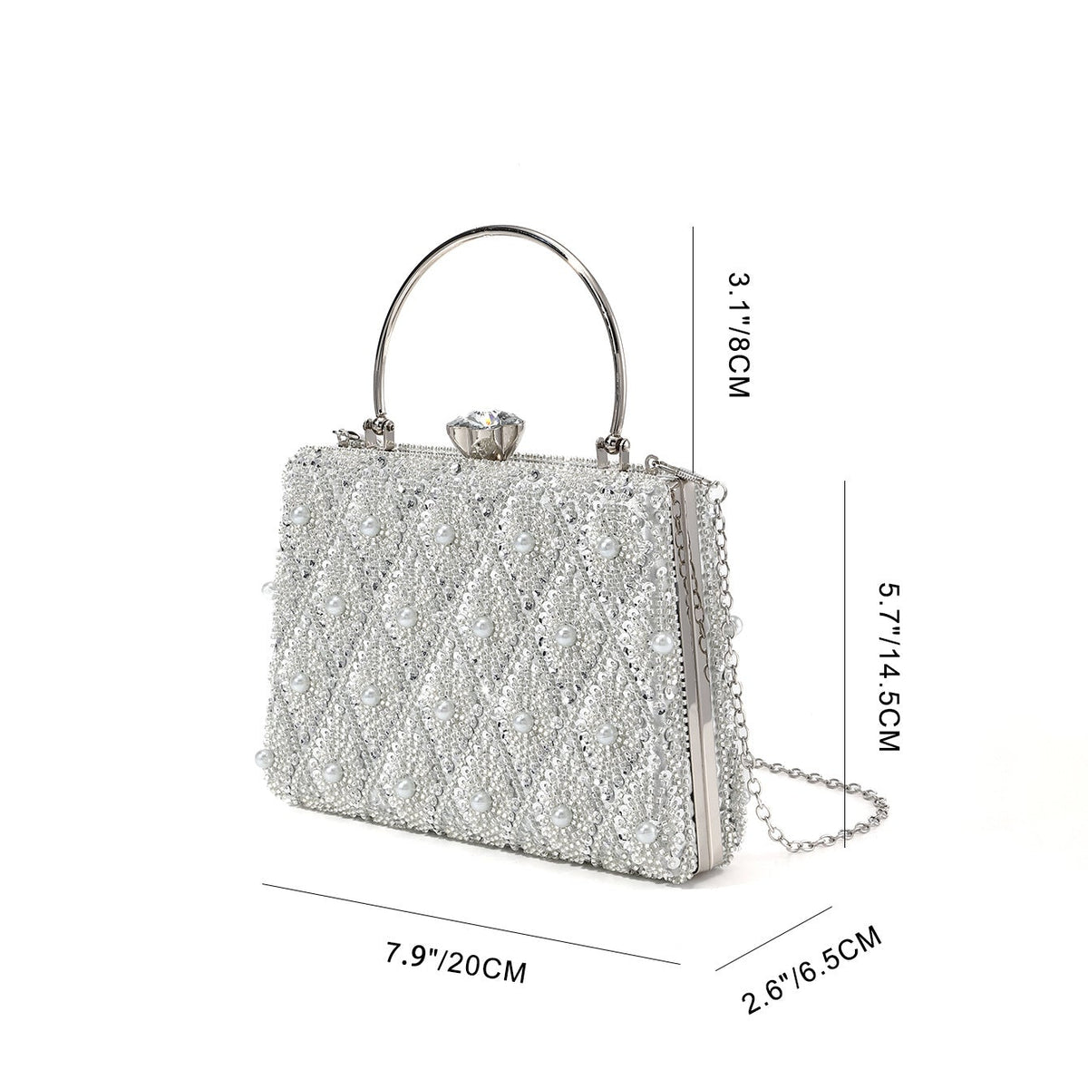Pearl Beaded Top Handle Evening Bag