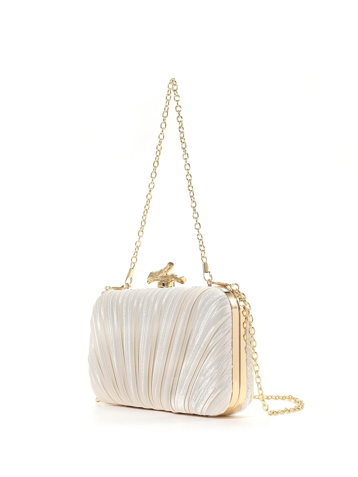 Ivory Pleated Satin Evening Clutch