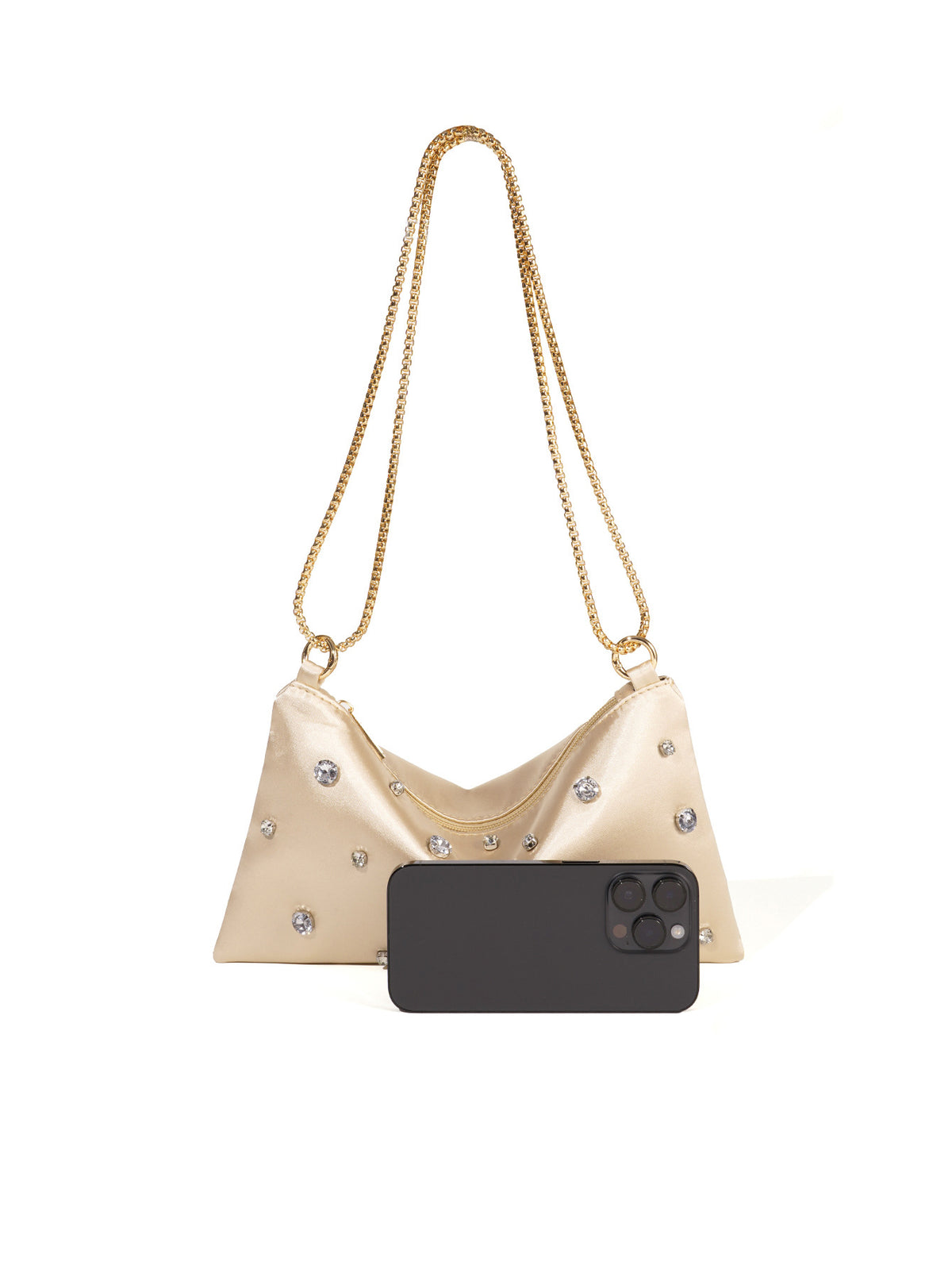 Crystal Stud Shoulder Bag — Soft Sculpted Evening Style