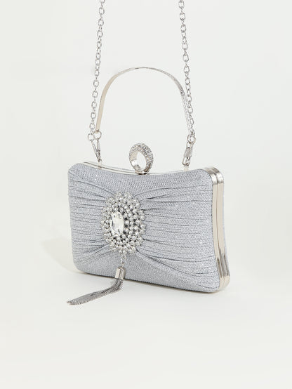 Crystal-Embellished Clutch — Sculpted Silver Shine