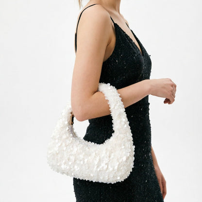 Pearl Sequin Shoulder Bag — Soft Evening Elegance