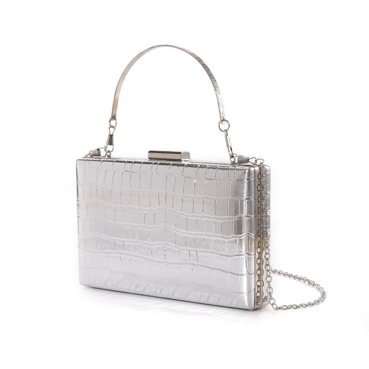 Metallic Croc-Effect Structured Evening Bag