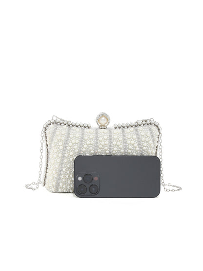 Pearl Crystal Clutch — Sculpted Evening Elegance