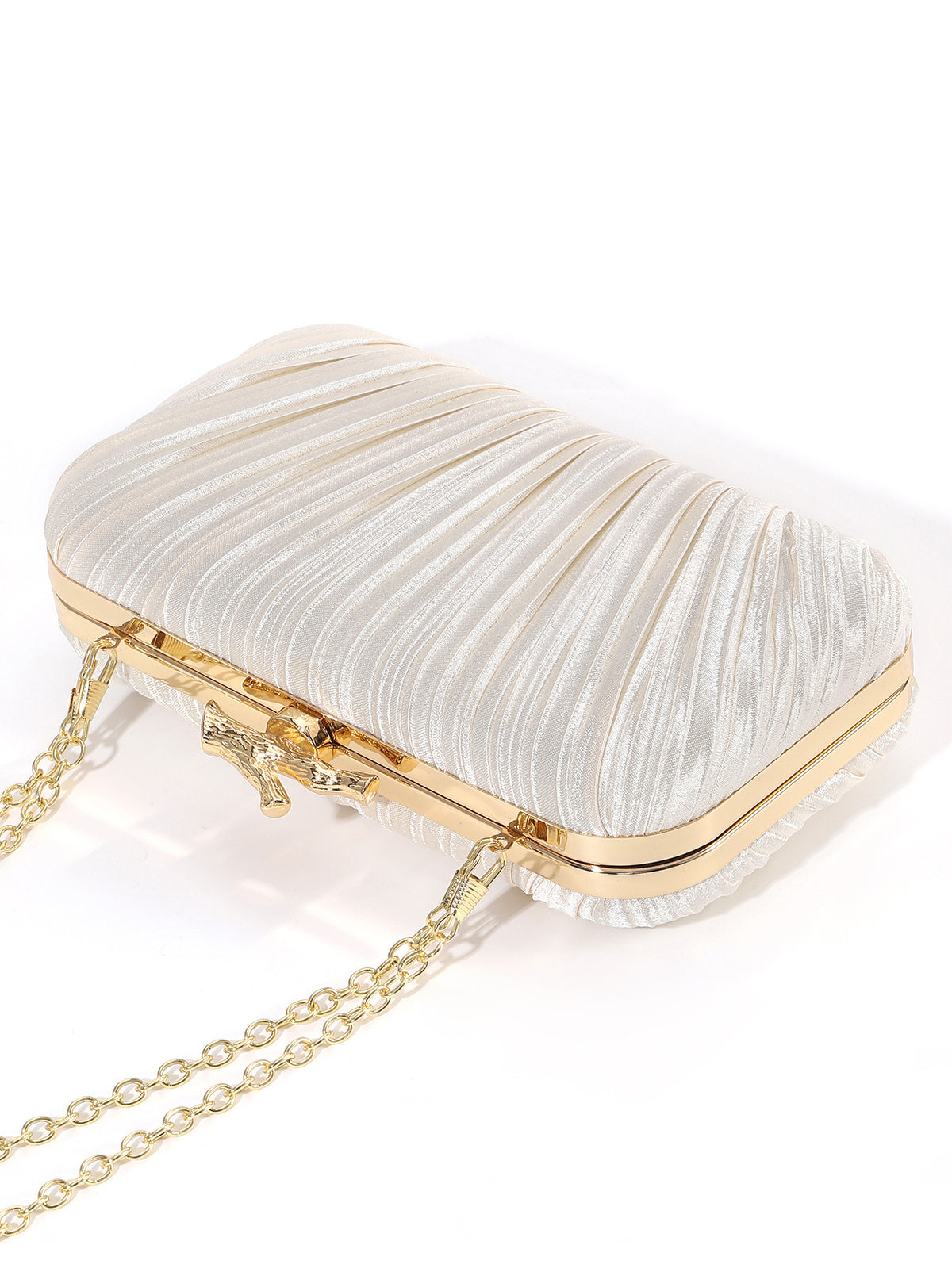 Ivory Pleated Satin Evening Clutch