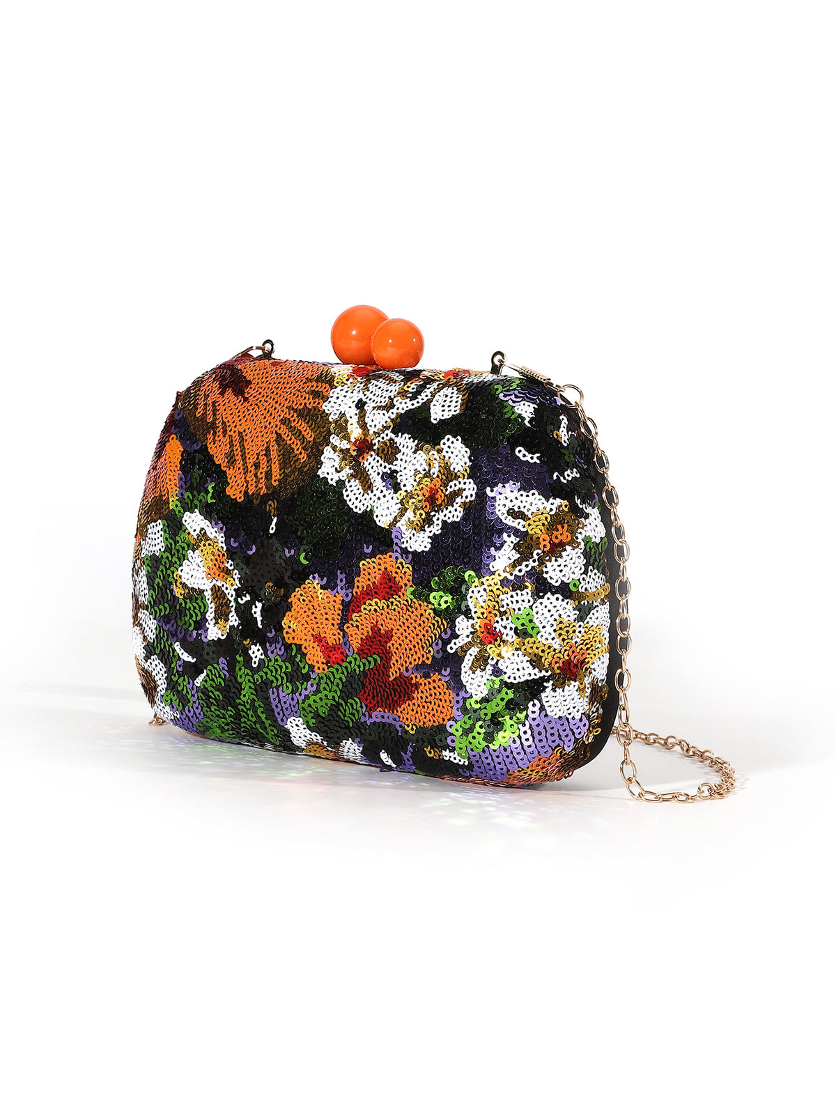 Floral Sequin Evening Clutch — Sculpted Statement Bag
