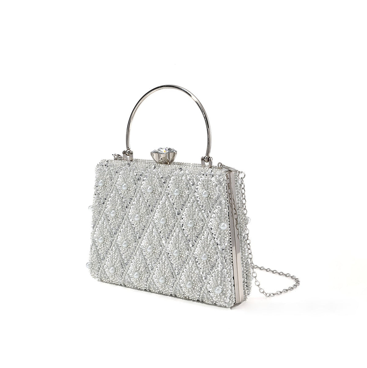 Pearl Beaded Top Handle Evening Bag