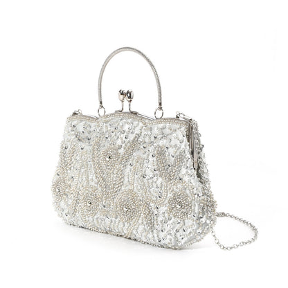 Ivory Pearl Beaded Evening Clutch Bag