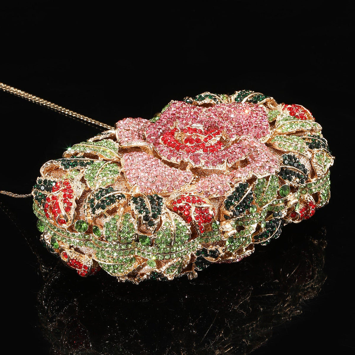 Sculpted Rose Crystal Clutch — Floral Statement Design