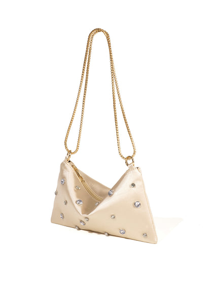 Crystal Stud Shoulder Bag — Soft Sculpted Evening Style