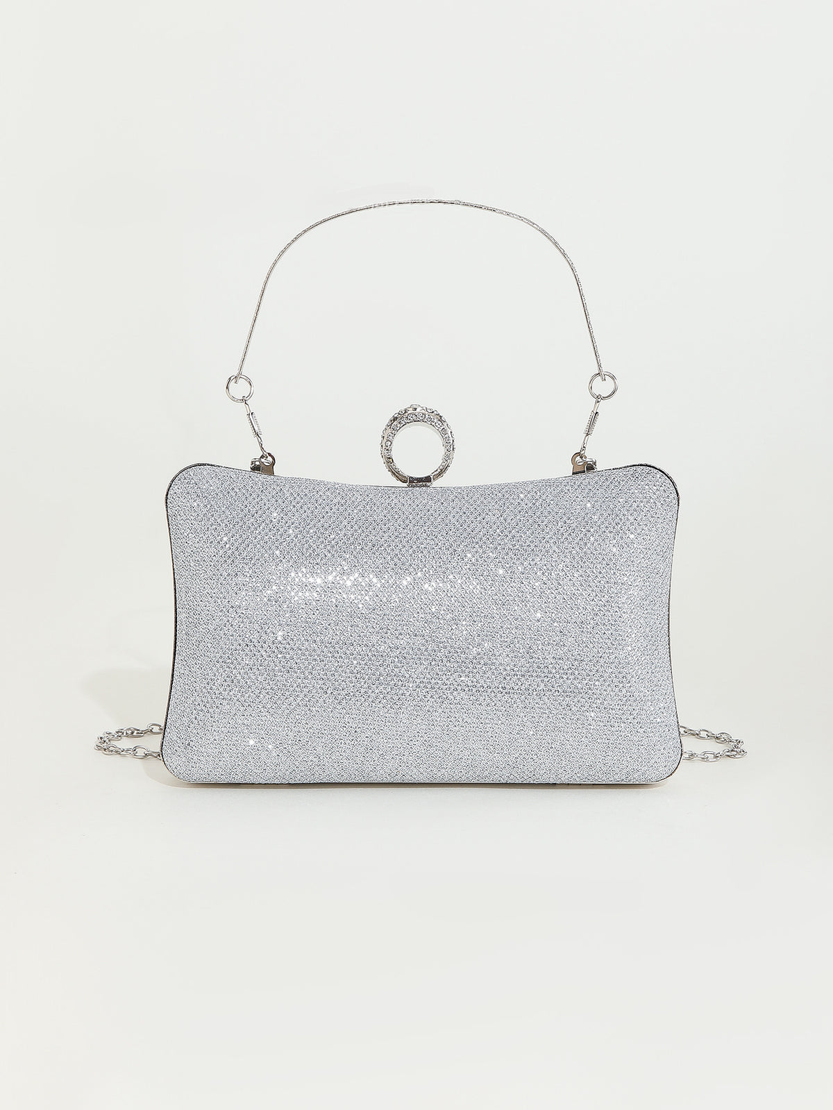 Crystal-Embellished Clutch — Sculpted Silver Shine