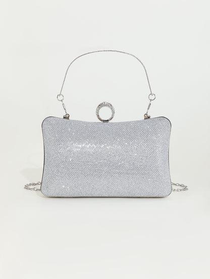 Crystal-Embellished Clutch — Sculpted Silver Shine