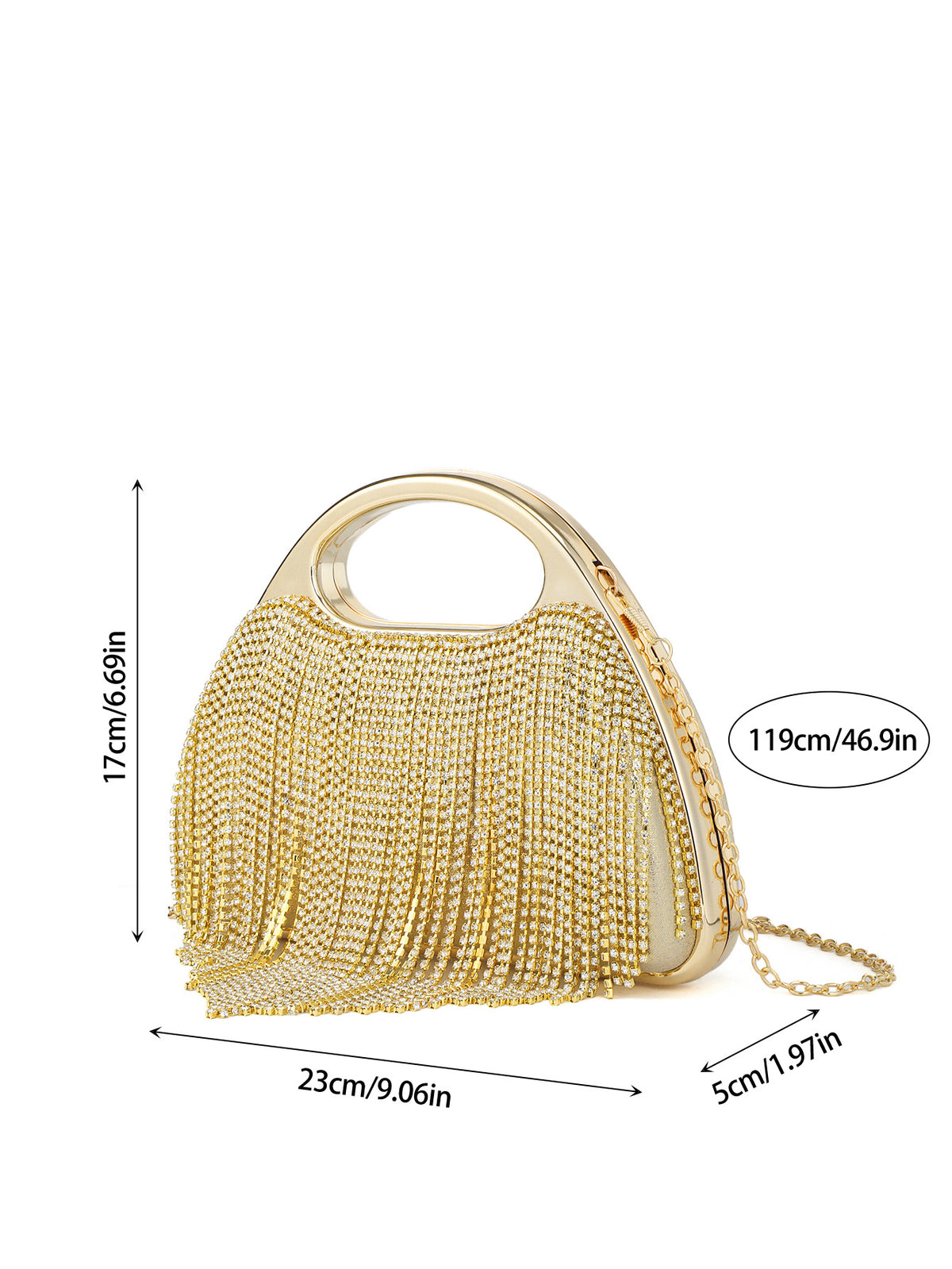 Crystal Fringe Evening Bag — Sculpted Gold Elegance