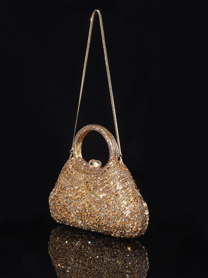 Ornate Crystal Top-Handle Bag — Sculpted Jewel Design