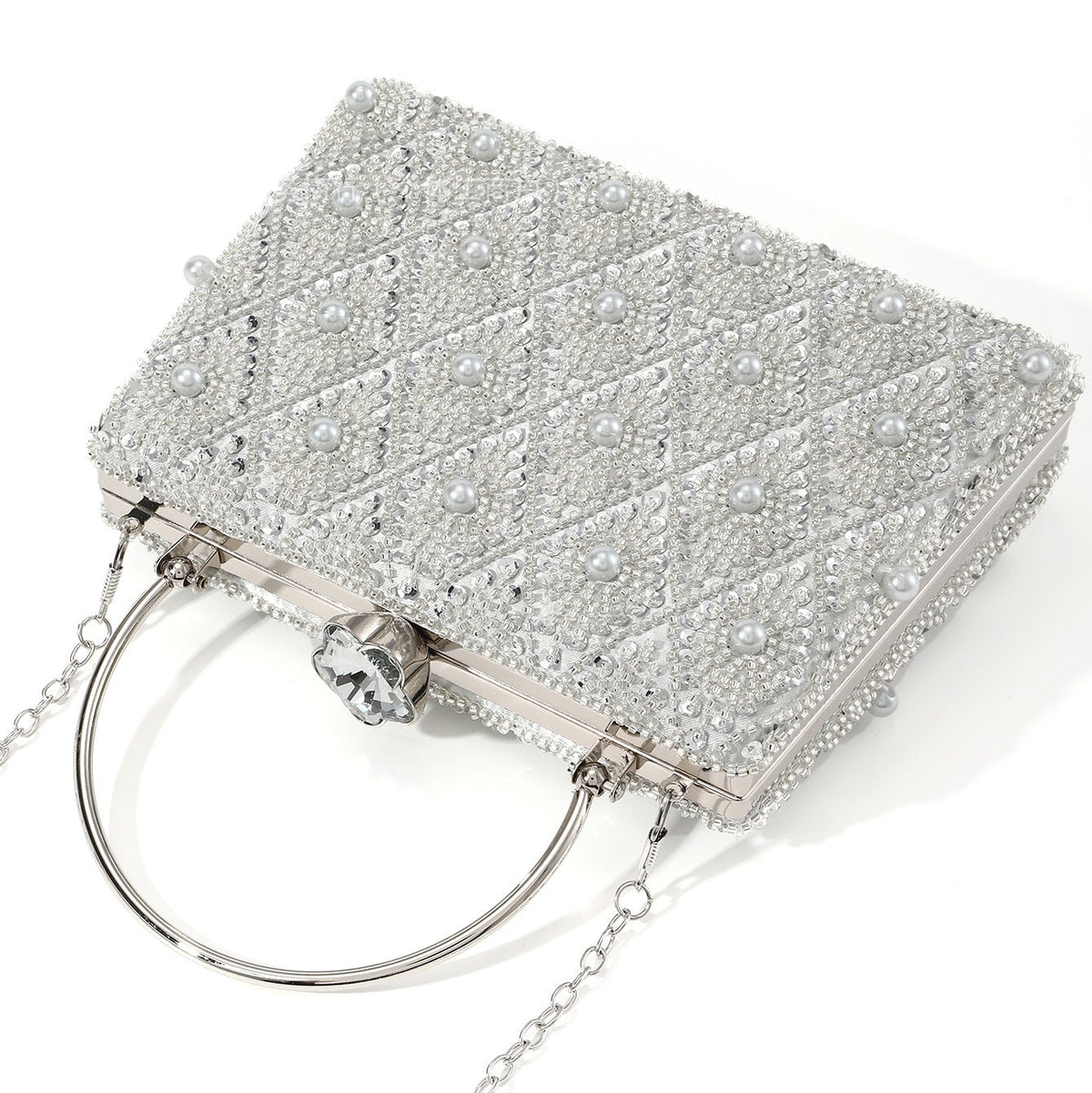 Pearl Beaded Top Handle Evening Bag