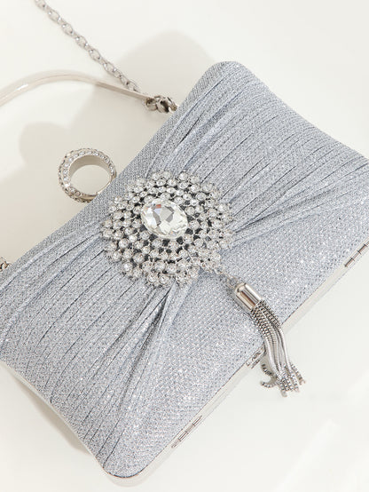 Crystal-Embellished Clutch — Sculpted Silver Shine