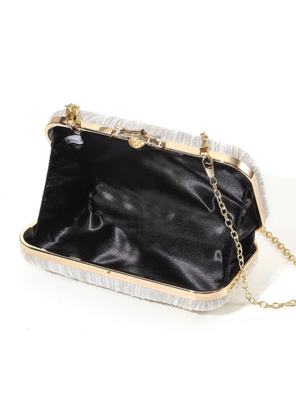 Ivory Pleated Satin Evening Clutch