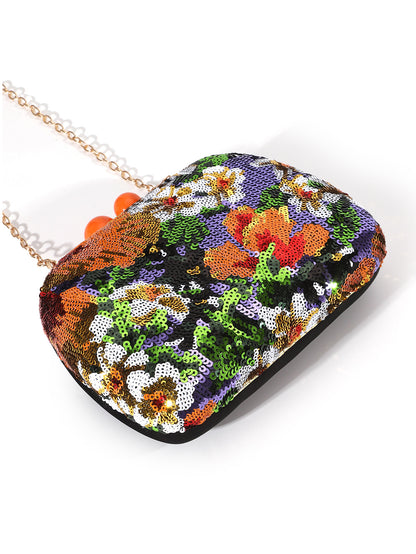 Floral Sequin Evening Clutch — Sculpted Statement Bag