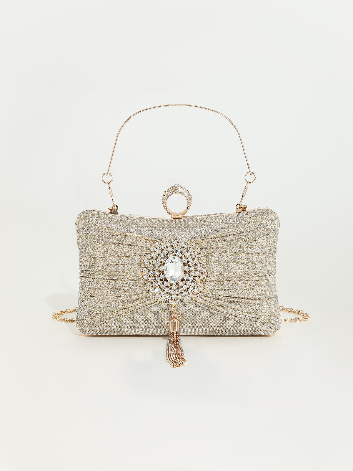 Crystal-Embellished Clutch — Sculpted Silver Shine