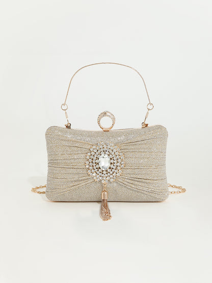 Crystal-Embellished Clutch — Sculpted Silver Shine
