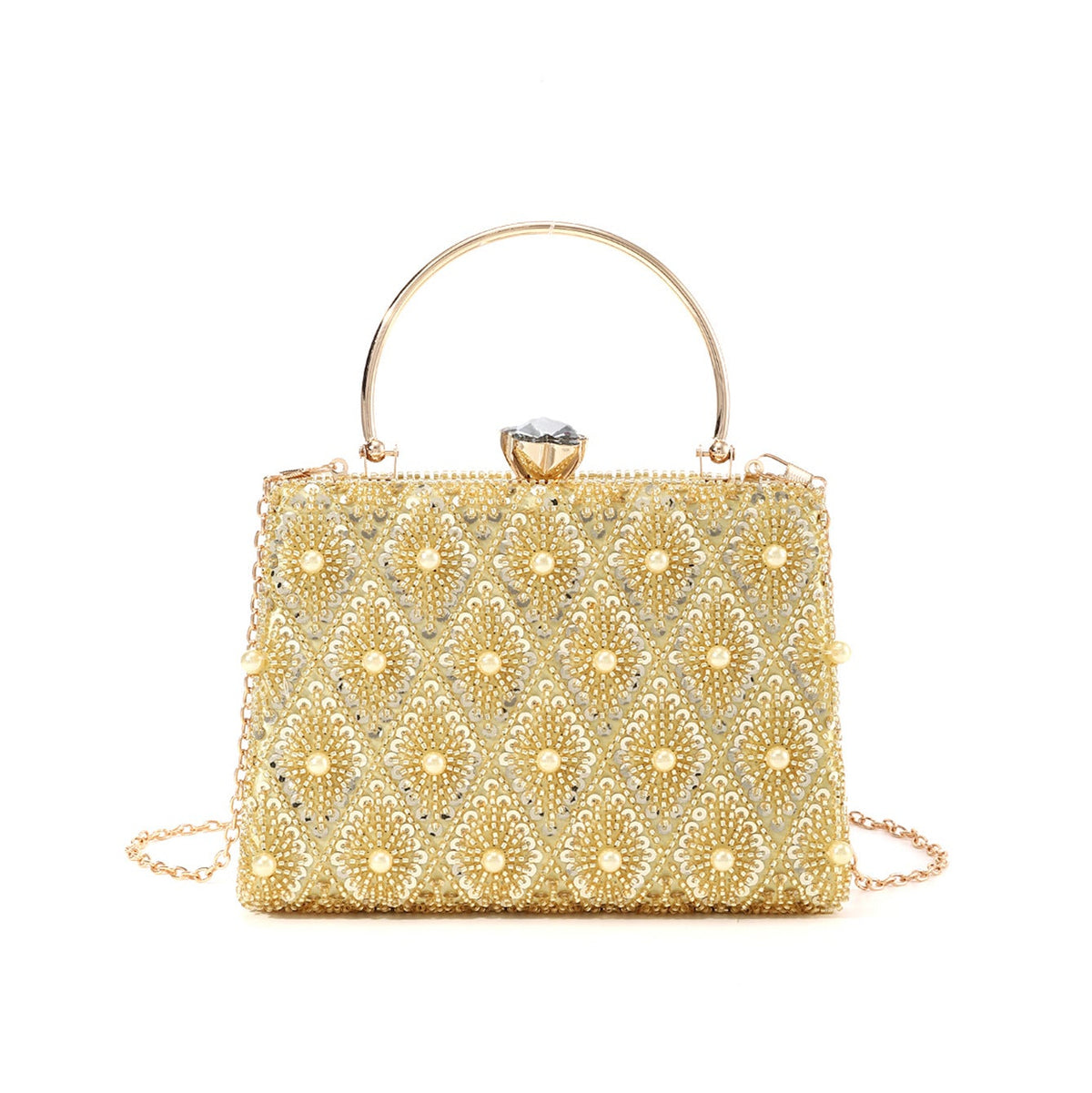 Pearl Beaded Top Handle Evening Bag