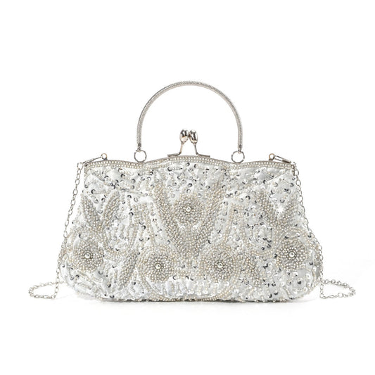Ivory Pearl Beaded Evening Clutch Bag