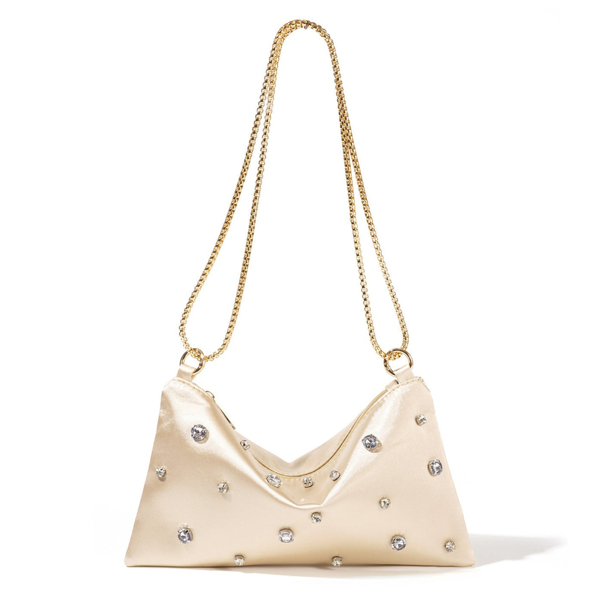 Crystal Stud Shoulder Bag — Soft Sculpted Evening Style