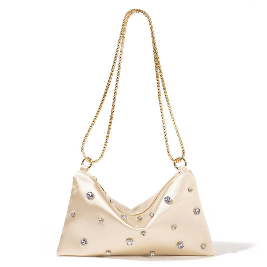 Crystal Stud Shoulder Bag — Soft Sculpted Evening Style