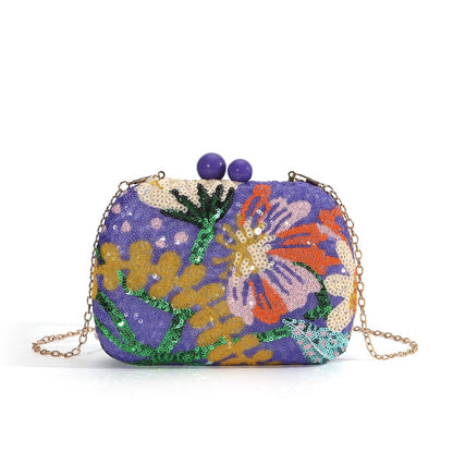 Floral Sequin Evening Clutch — Sculpted Statement Bag